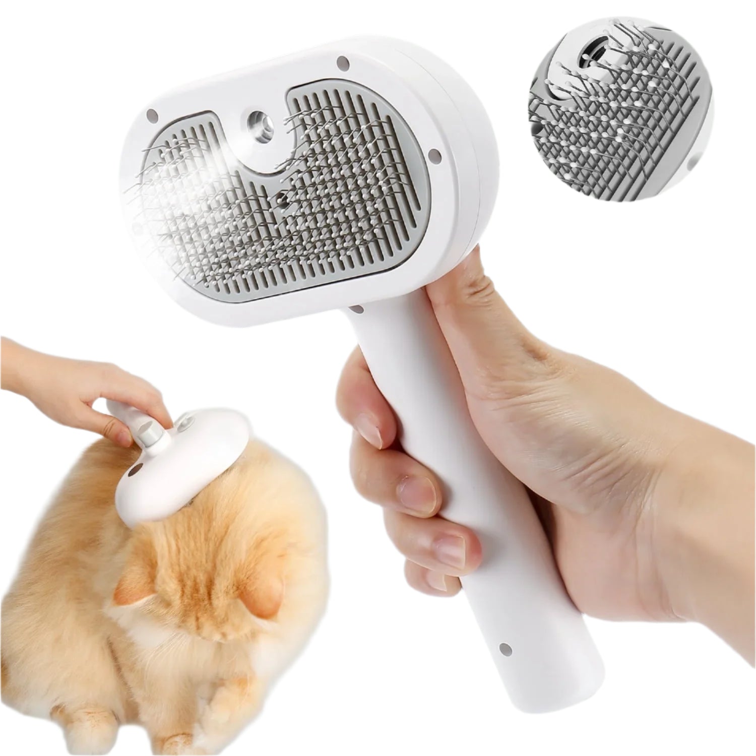 Electric Cat Brush with Release Button, Spray Cat Brush for Shedding, Remove Static Flying Hair Pet Grooming Brush, Pet Grooming Supplies for Long and Short Hair Dogs Cats (White)